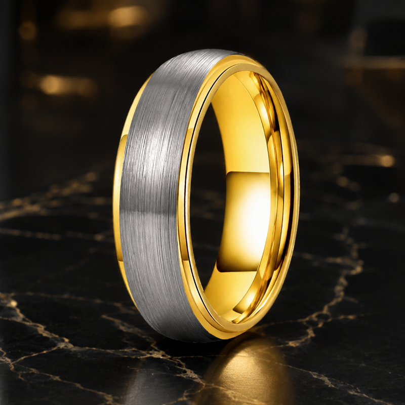 Silver and Gold Stepped Tungsten Wedding Band