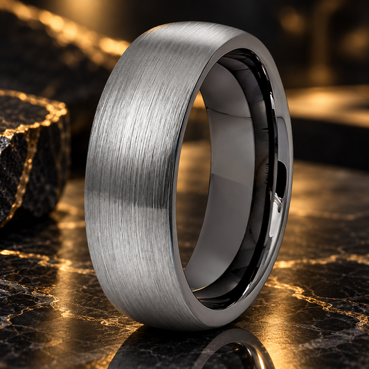 Silver and Gunmetal Tungsten Ring
