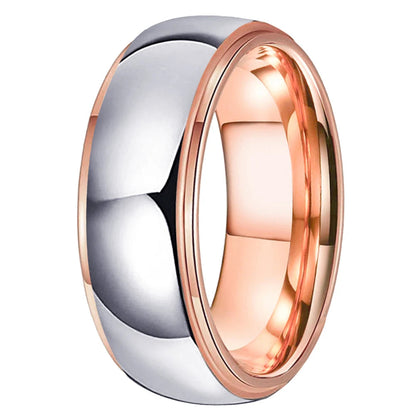 Silver and Rose Gold Stepped Tungsten Wedding Band