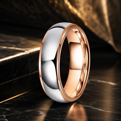 Silver and Rose Gold Stepped Tungsten Wedding Band