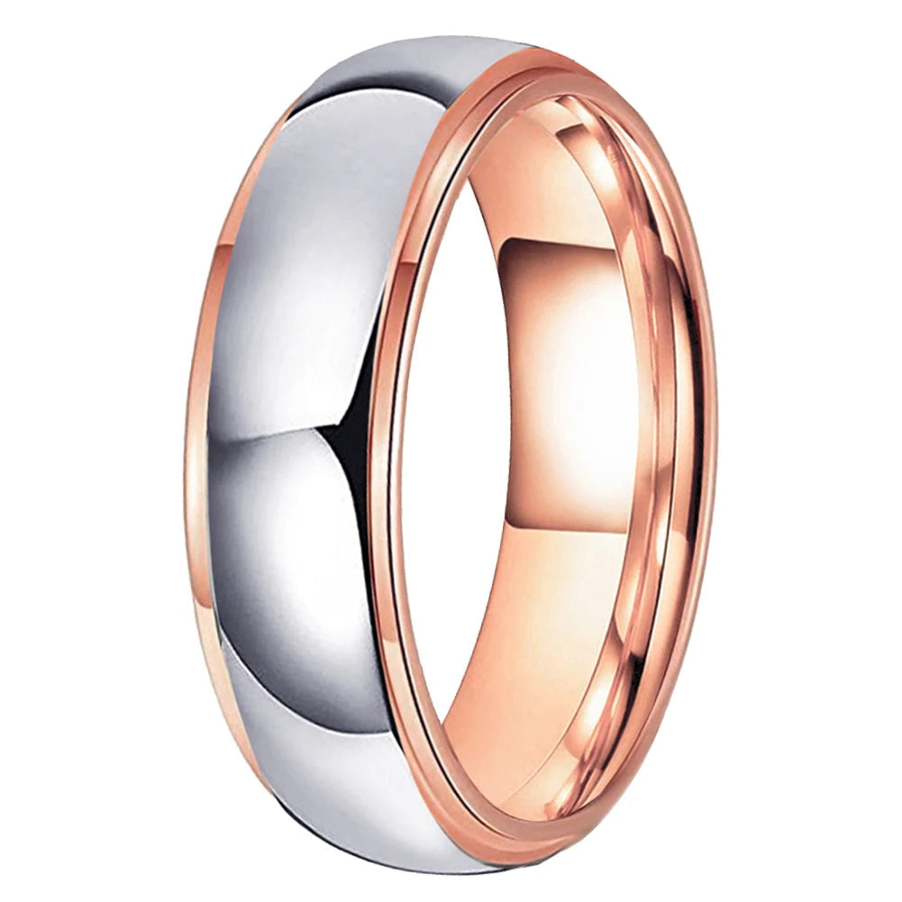 Silver and Rose Gold Stepped Tungsten Wedding Band
