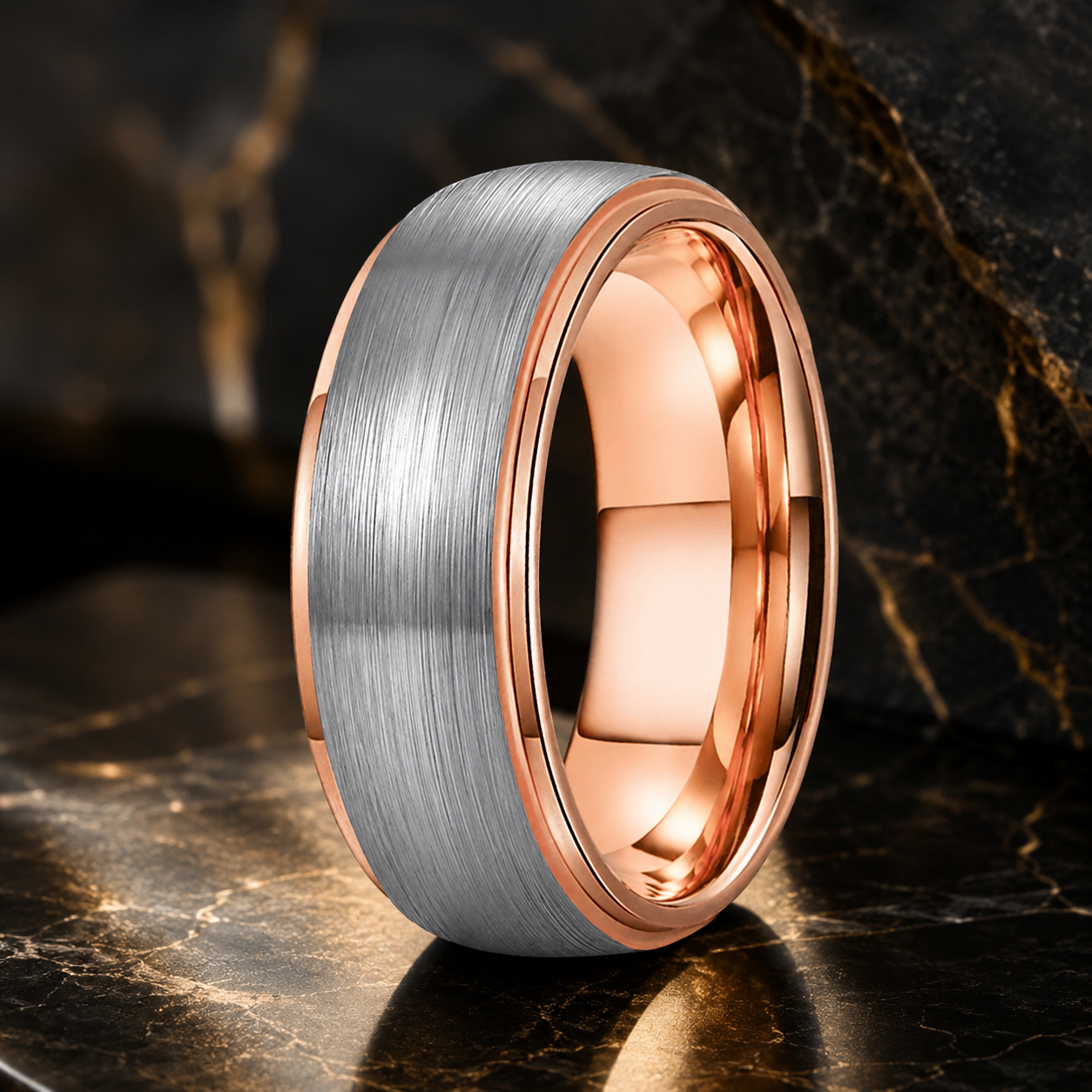 Silver and Rose Gold Stepped Tungsten Wedding Band