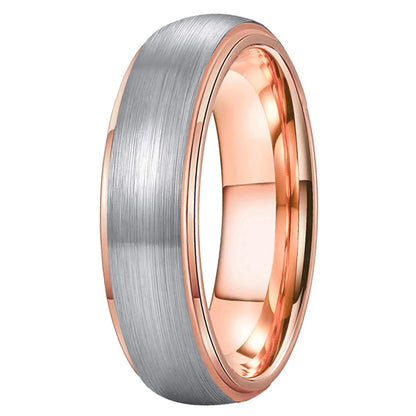Silver and Rose Gold Stepped Tungsten Wedding Band