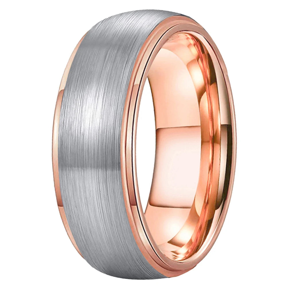 Silver and Rose Gold Stepped Tungsten Wedding Band