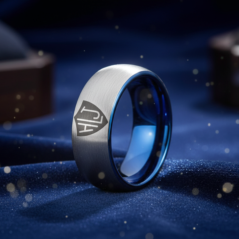Silver outside Blue inside Tungsten Carbide Ring