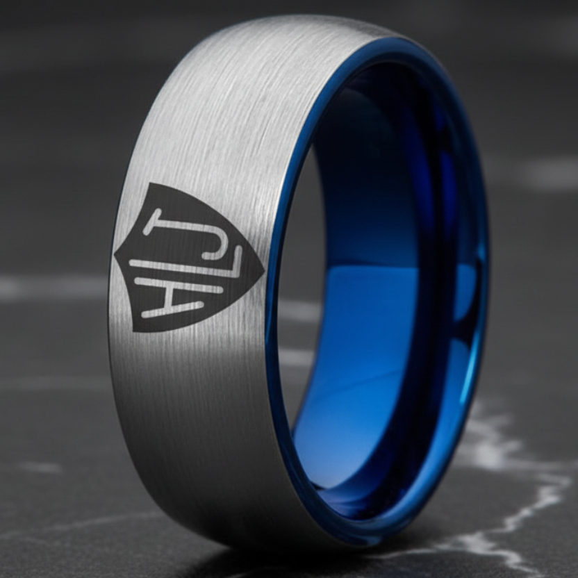 Silver outside Blue inside Tungsten Carbide Ring