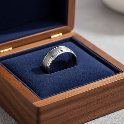 Silver tungsten carbide ring with brushed finish