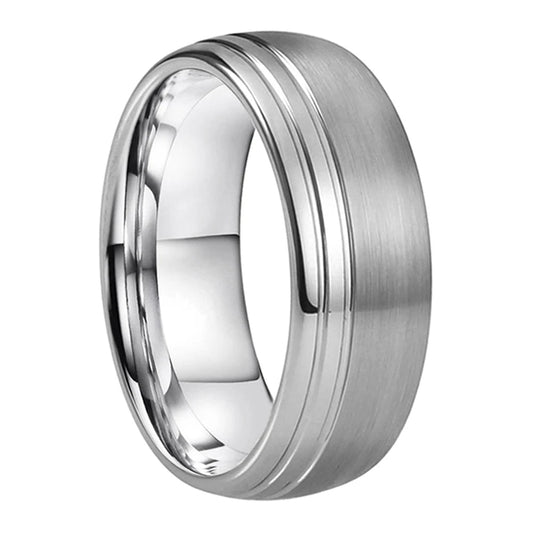 Silver tungsten carbide ring with brushed finish