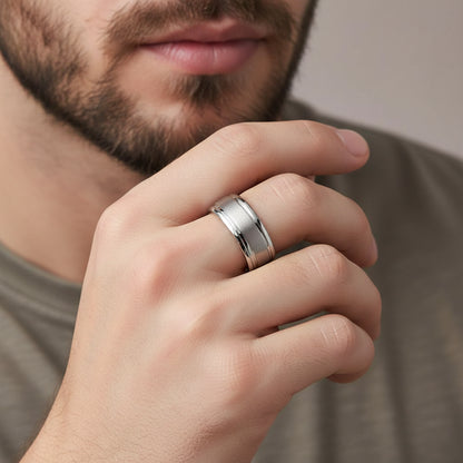 Silver tungsten carbide ring with brushed finish 