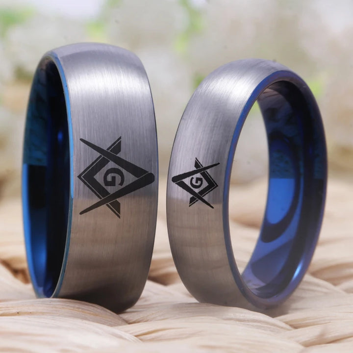 Silver with Blue Tungsten Masonic Ring