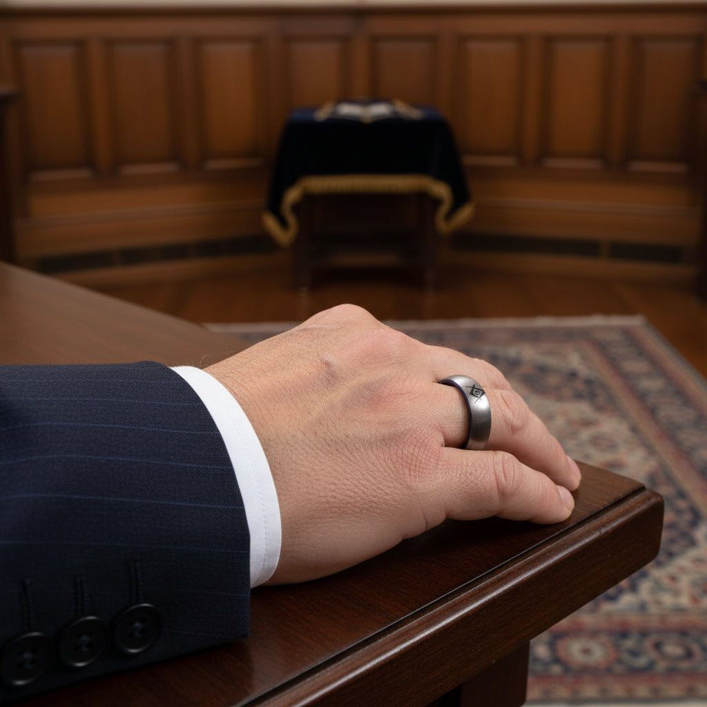 Silver with Blue Tungsten Masonic Ring