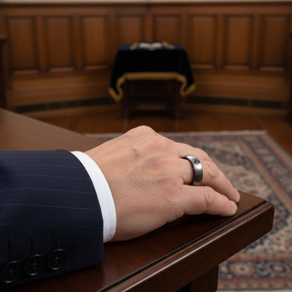 Silver with Blue Tungsten Masonic Ring
