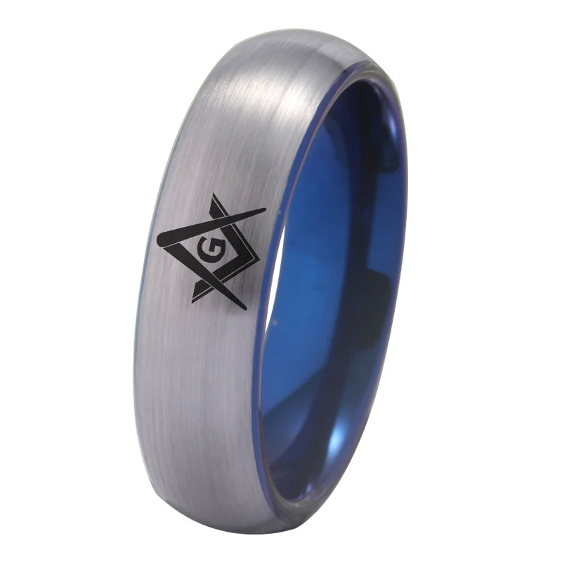 Silver with Blue Tungsten Masonic Ring