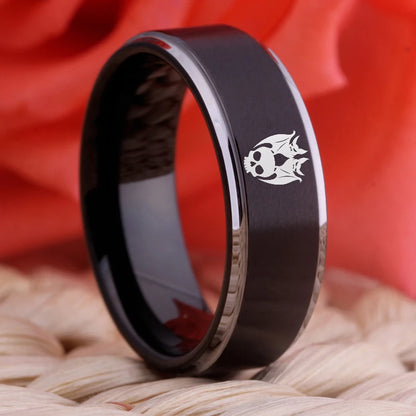 Skull Bat Halloween Design Tungsten Carbide Ring