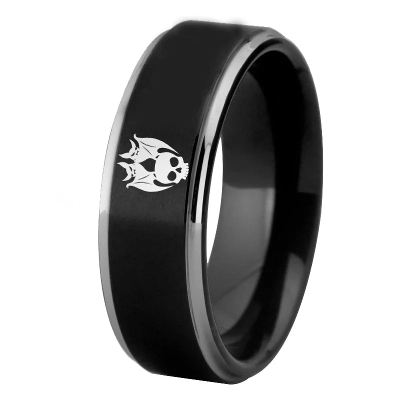 Skull Bat Halloween Design Tungsten Carbide Ring