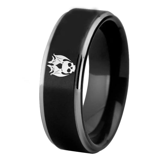 Skull Bat Halloween Design Tungsten Carbide Ring