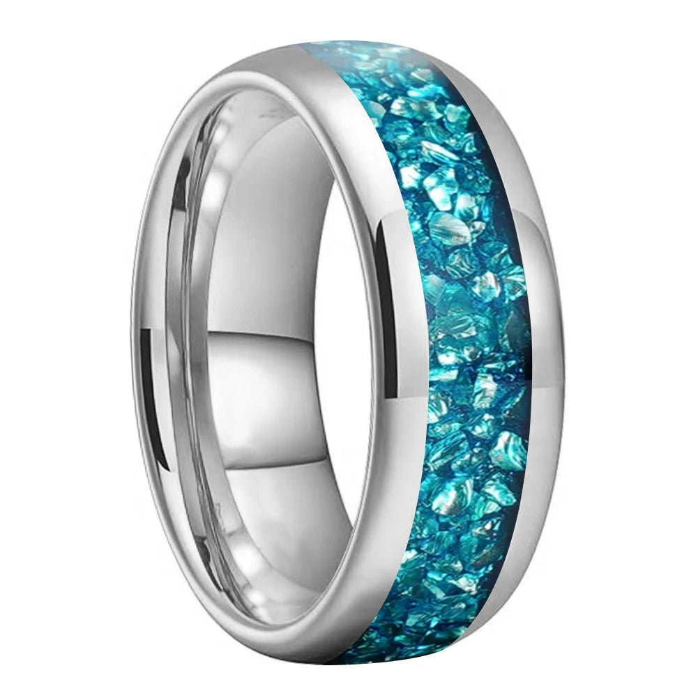 Sky Blue Crystal Inlay Tungsten Wedding Ring