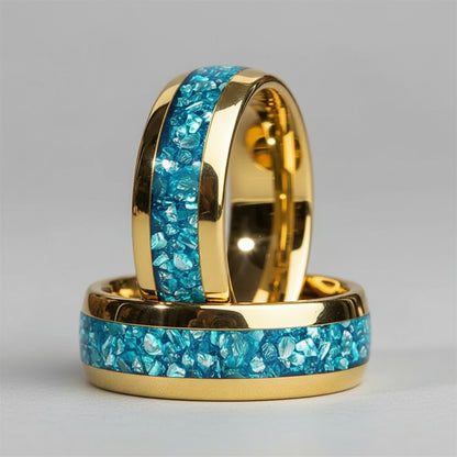 Sky Blue Crystal Inlay Tungsten Wedding Ring