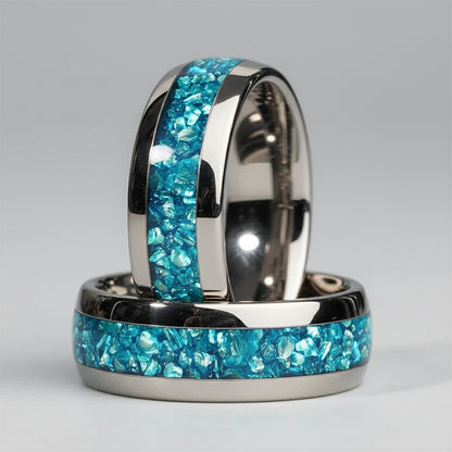 Sky Blue Crystal Inlay Tungsten Wedding Ring