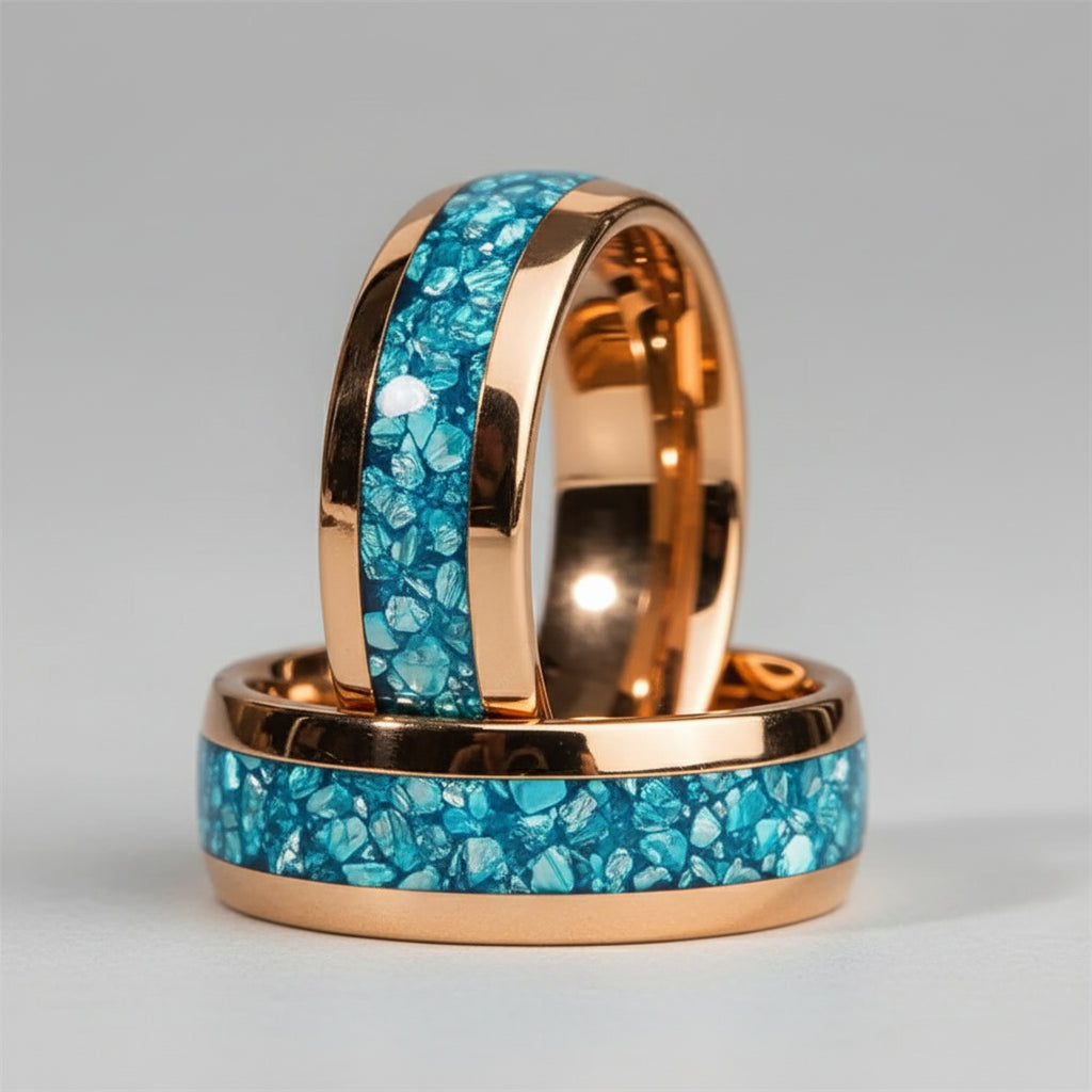 Sky Blue Crystal Inlay Tungsten Wedding Ring