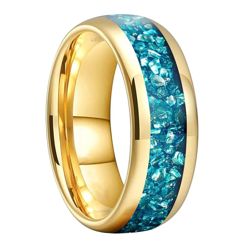 Sky Blue Crystal Inlay Tungsten Wedding Ring