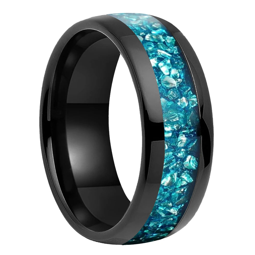 Sky Blue Crystal Inlay Tungsten Wedding Ring