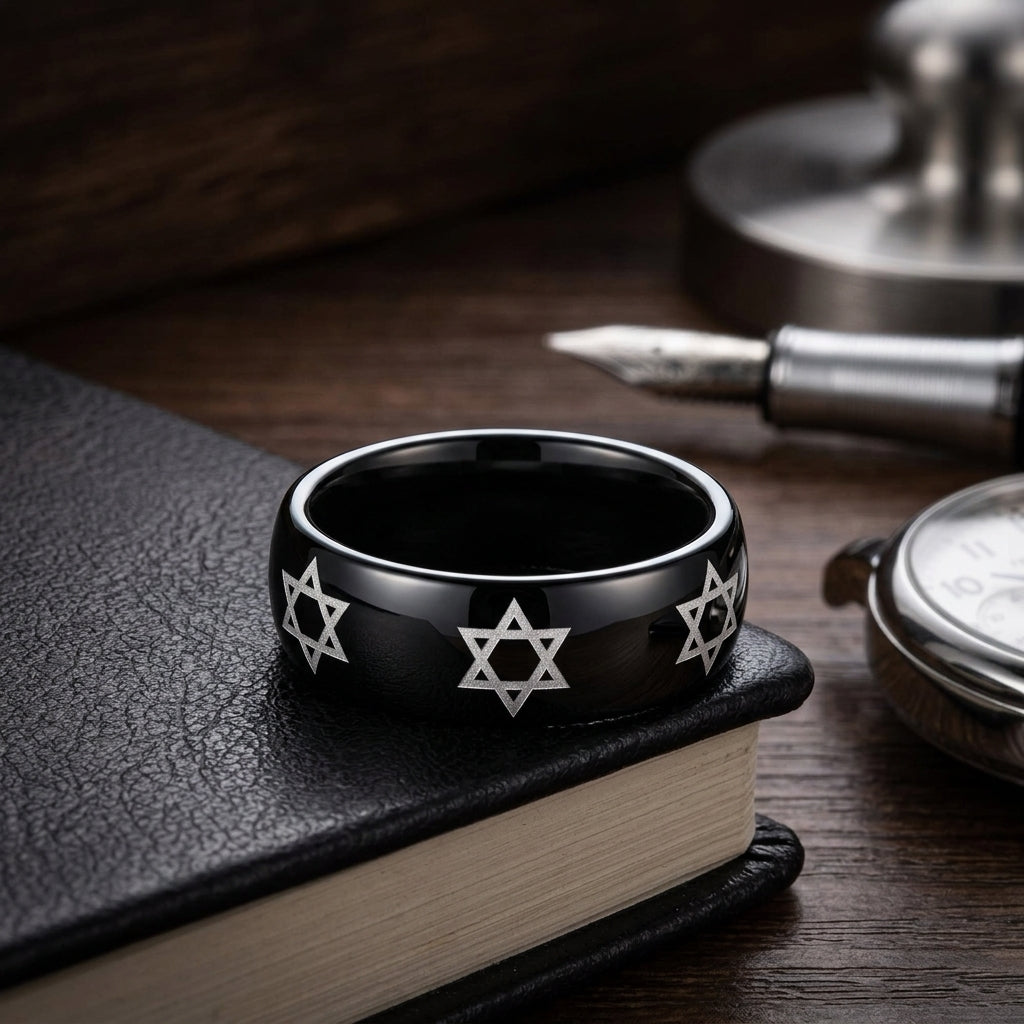Star of David Tungsten Wedding Band