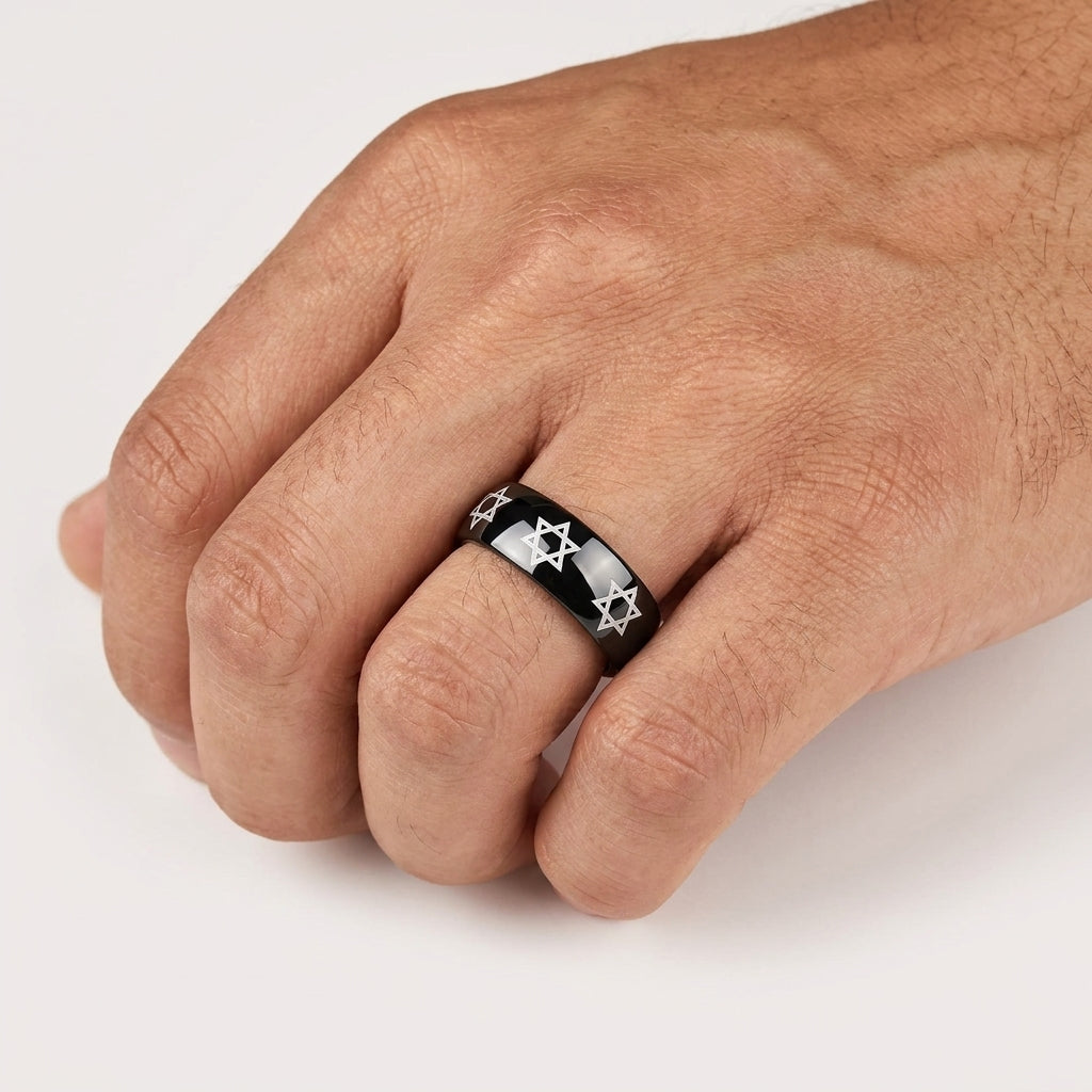 Star of David Tungsten Wedding Band