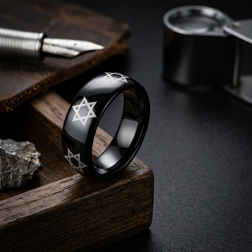Star of David Tungsten Wedding Band