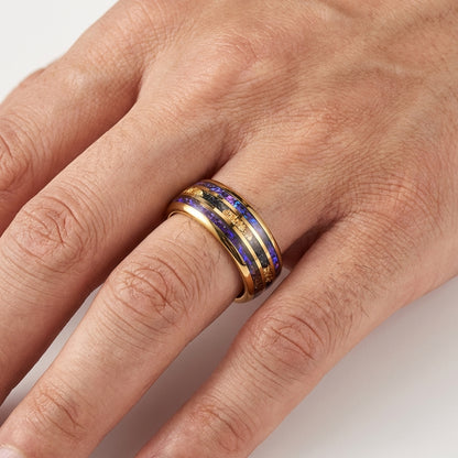 Starry Sandstone Tungsten Ring with Gold Finish
