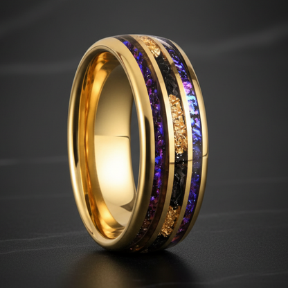 Starry Sandstone Tungsten Ring with Gold Finish (8mm)