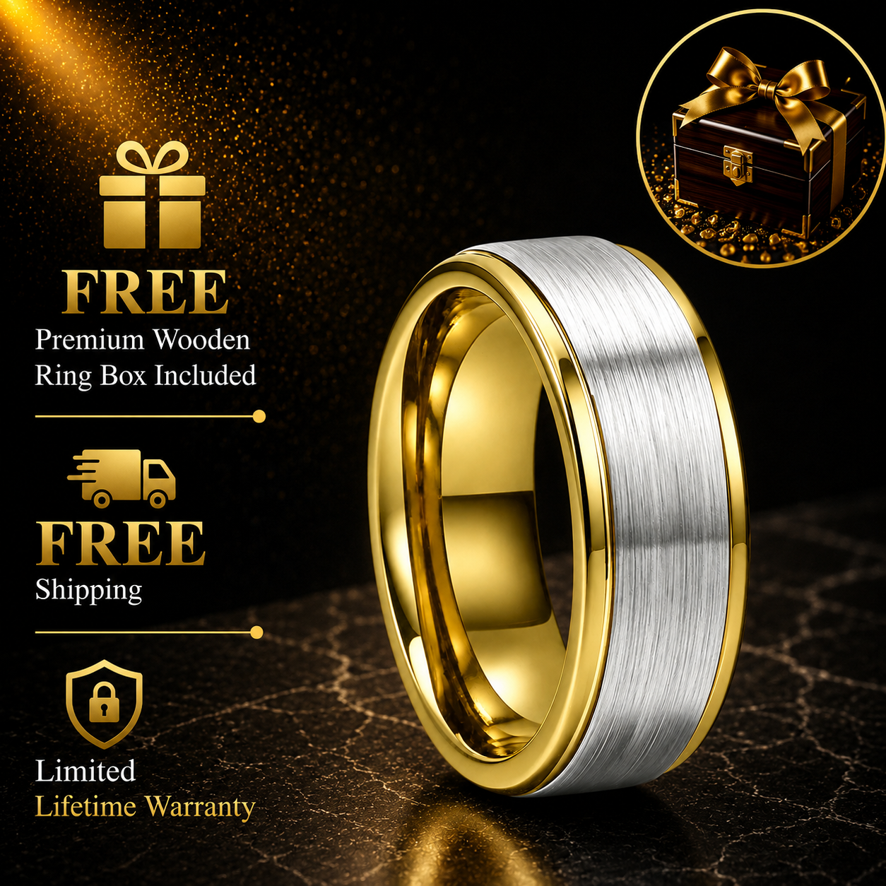 Stepped Edge Brushed Silver Tungsten Wedding Ring
