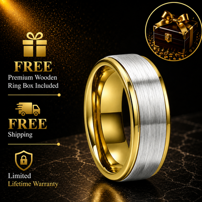 Stepped Edge Brushed Silver Tungsten Wedding Ring
