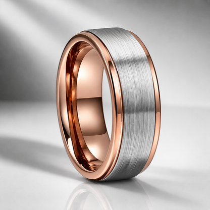 Stepped Edge Brushed Silver Tungsten Wedding Ring