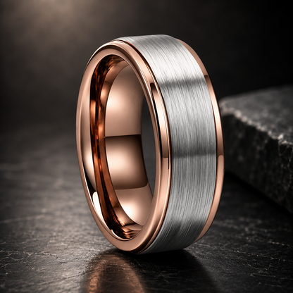 Stepped Edge Brushed Silver Tungsten Wedding Ring
