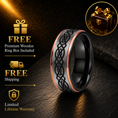 Stepped Matte Tungsten Ring with Celtic Knot Engraving