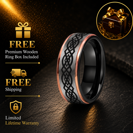 Stepped Matte Tungsten Ring with Celtic Knot Engraving