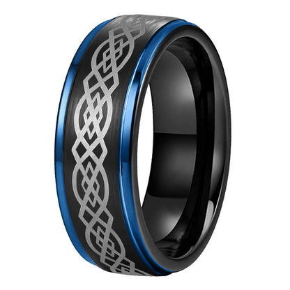 Stepped Matte Tungsten Ring with Celtic Knot Engraving