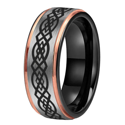 Stepped Matte Tungsten Ring with Celtic Knot Engraving