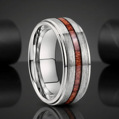 Stepped Wood Inlay Tungsten Wedding Band