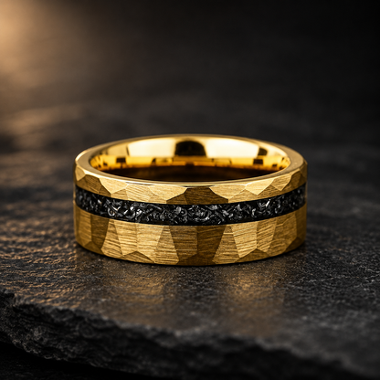 The Meridian – Hammered Black Meteorite Tungsten Ring