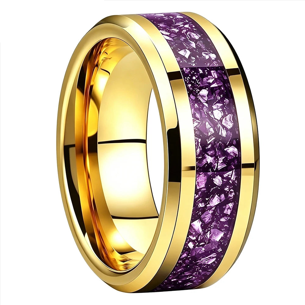 The Meteorvane — Beveled Tungsten Ring with Meteorite Inlay
