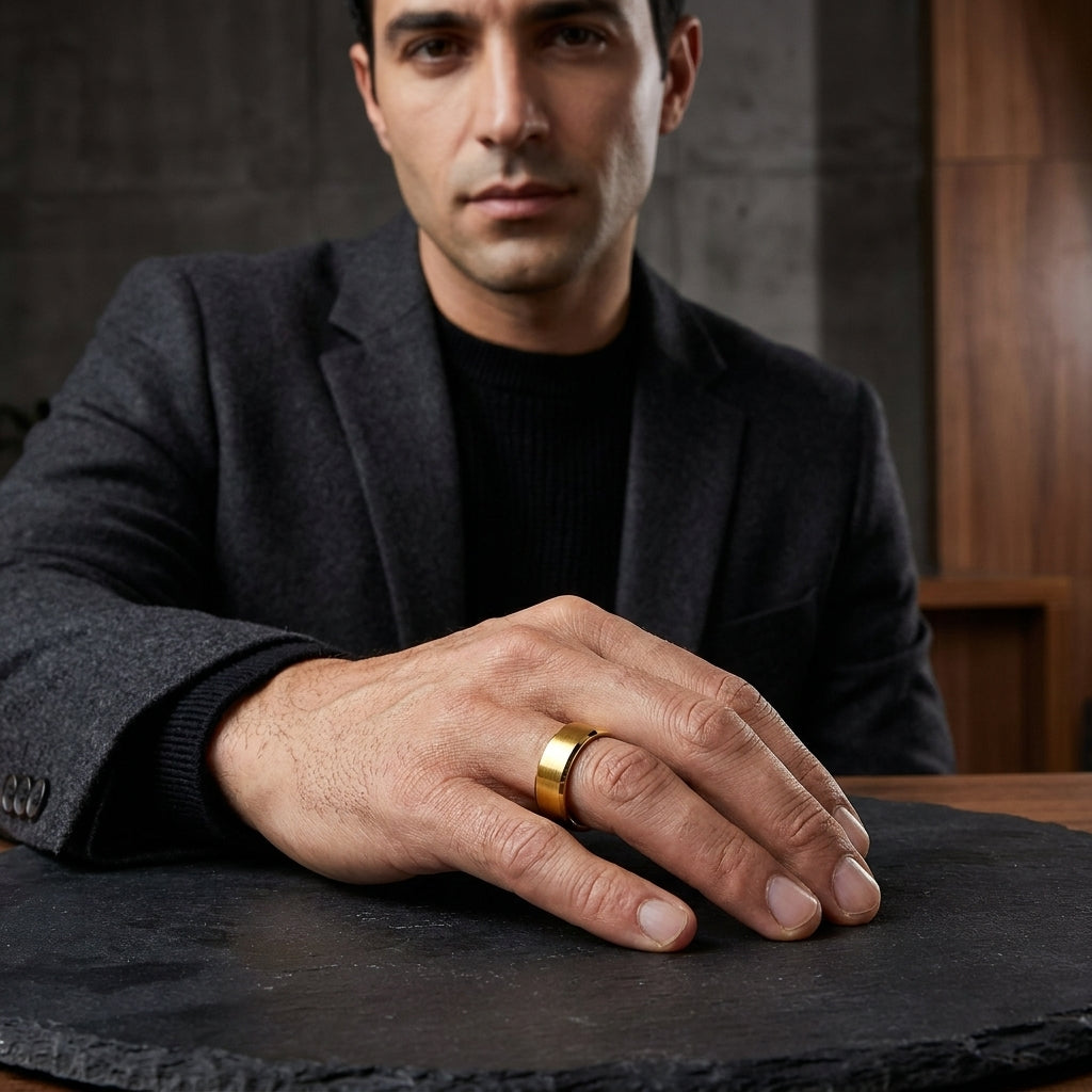 The Steadfast- 8mm gold tungsten ring