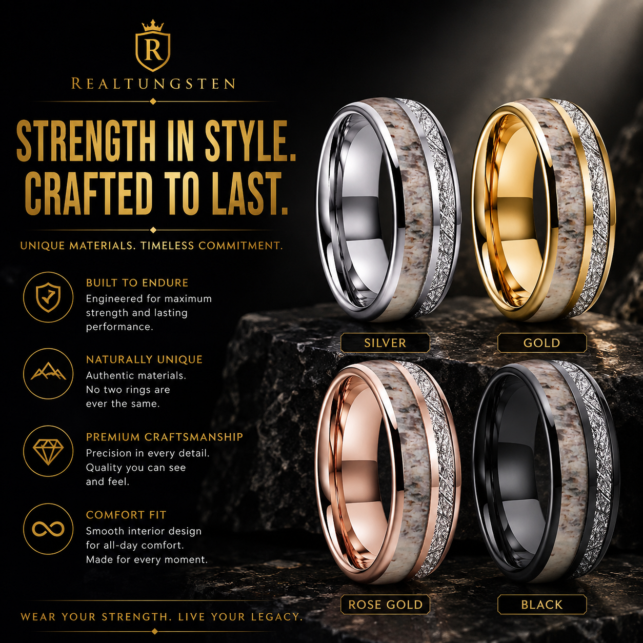 The Antlerstar – Antler & Meteorite Tungsten Ring