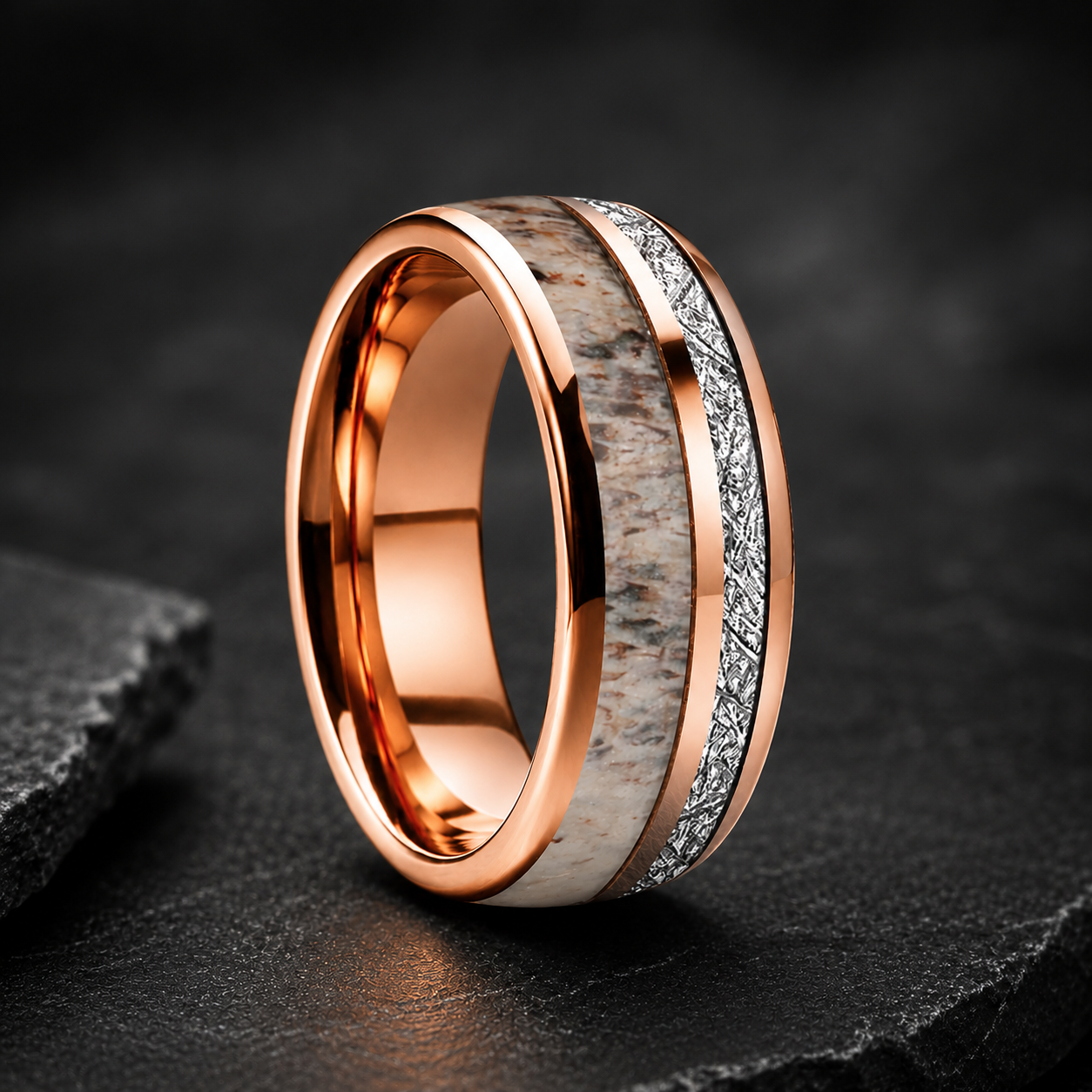 The Antlerstar – Antler & Meteorite Tungsten Ring