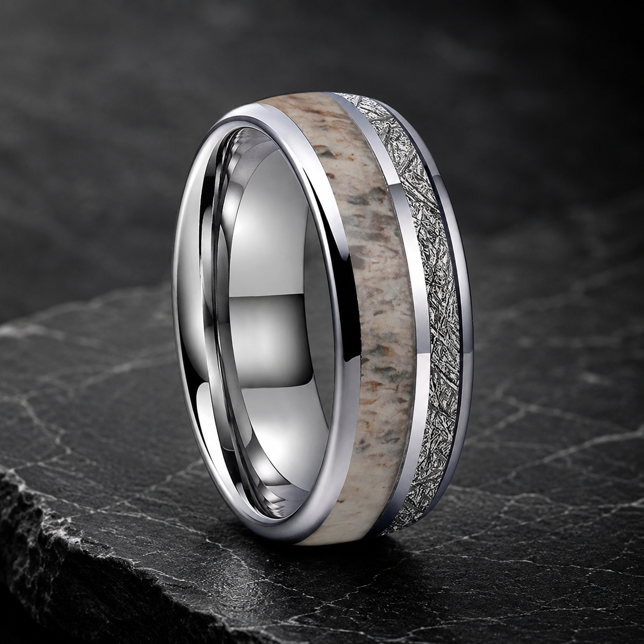 The Antlerstar – Antler & Meteorite Tungsten Ring
