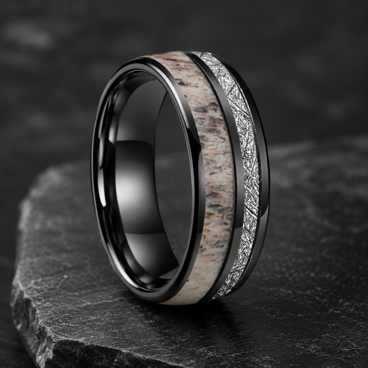 The Antlerstar – Antler & Meteorite Tungsten Ring