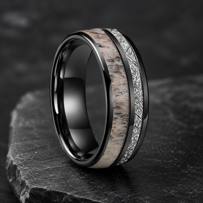 The Antlerstar – Antler & Meteorite Tungsten Ring