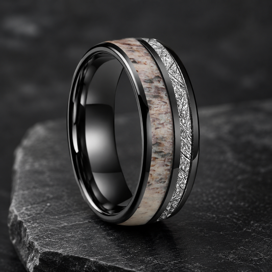 The Antlerstar – Antler & Meteorite Tungsten Ring