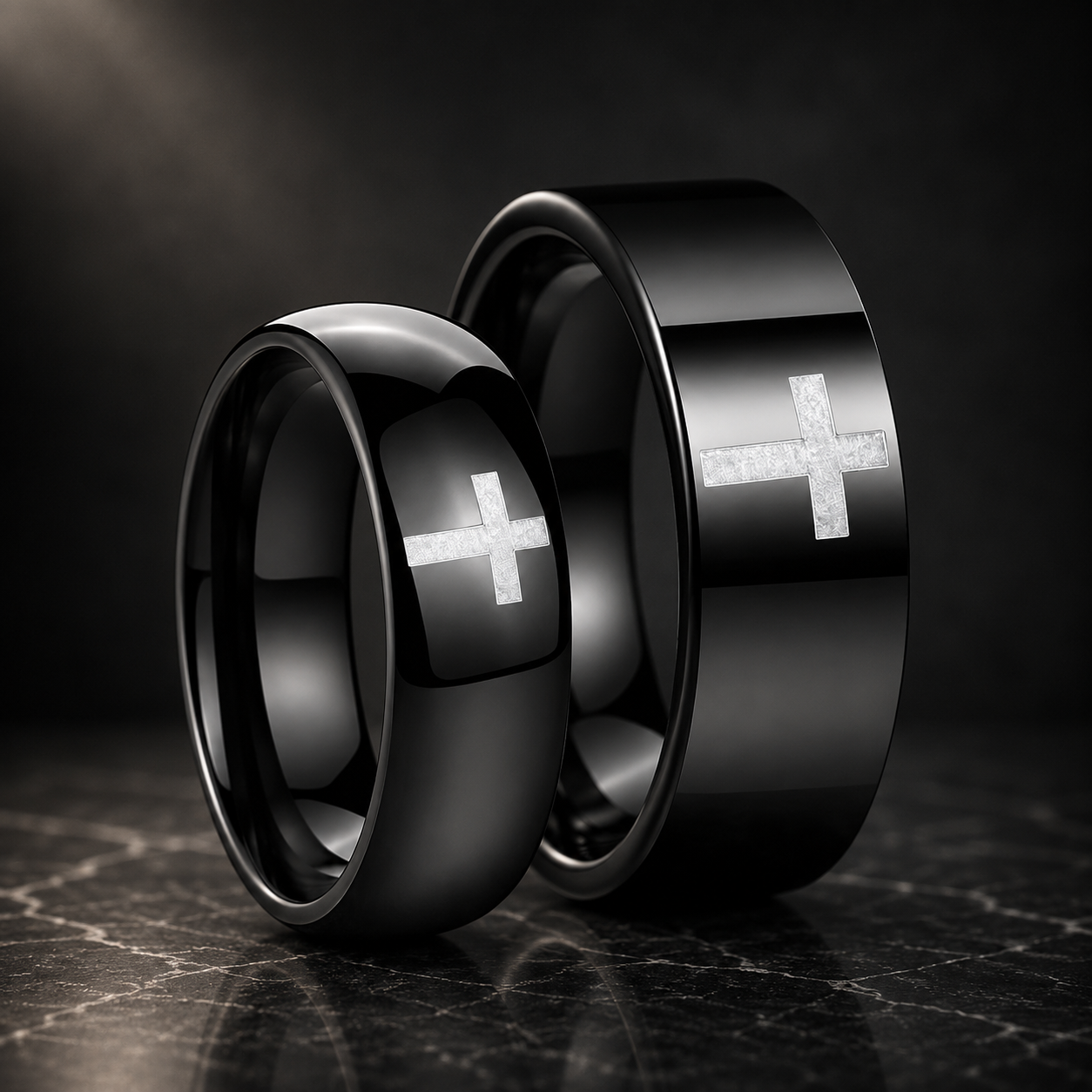 The Darkross — Black Tungsten Ring with Cross Design